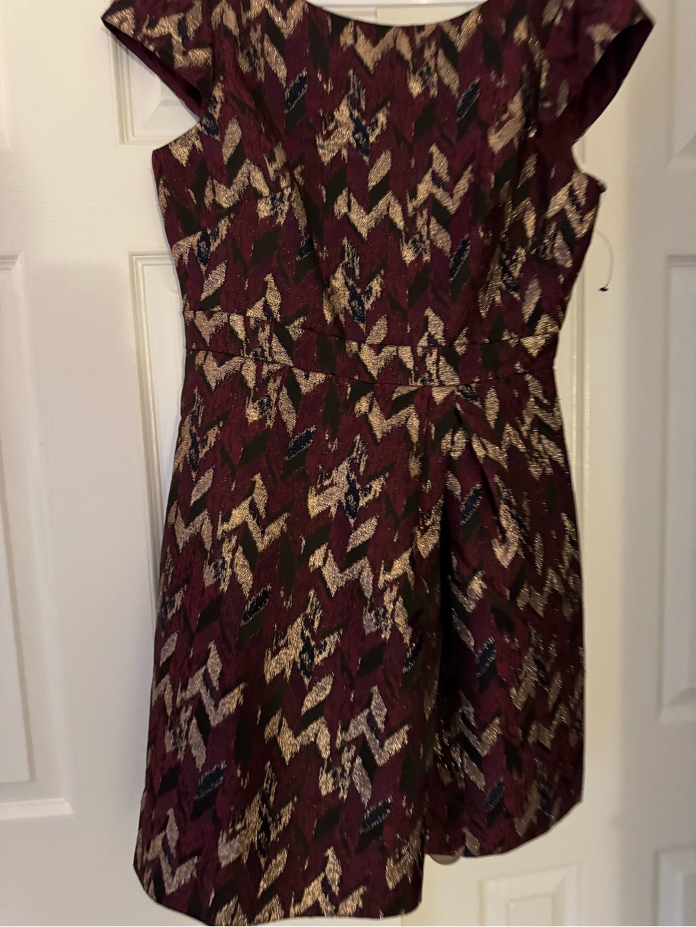 New Vince Camuto Wine Metallic Chevron Fit & Flare Dress